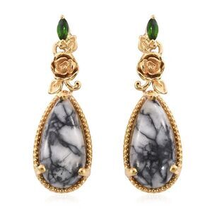 Earrings Austrian Pinolith Russian Diopside 14K YG